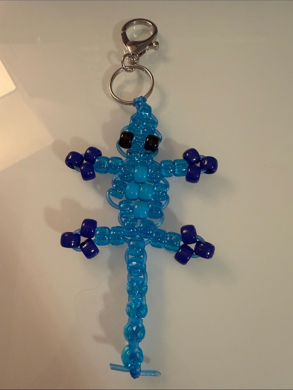 Lizard Pony Bead Keychain in blue